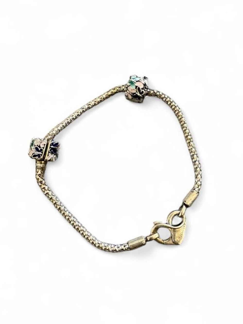 Pandora 925 Sterling Silver Mesh Bracelet Butterfly Clip Charms 7.5" As Is Clasp